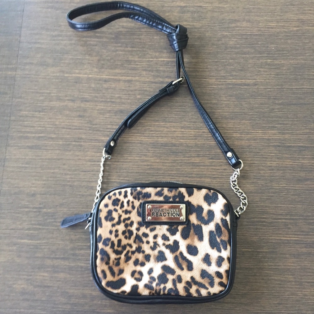 KENNETH COLE REACTION ANIMAL PRINT MINI CROSSBODY Black Brown Cream